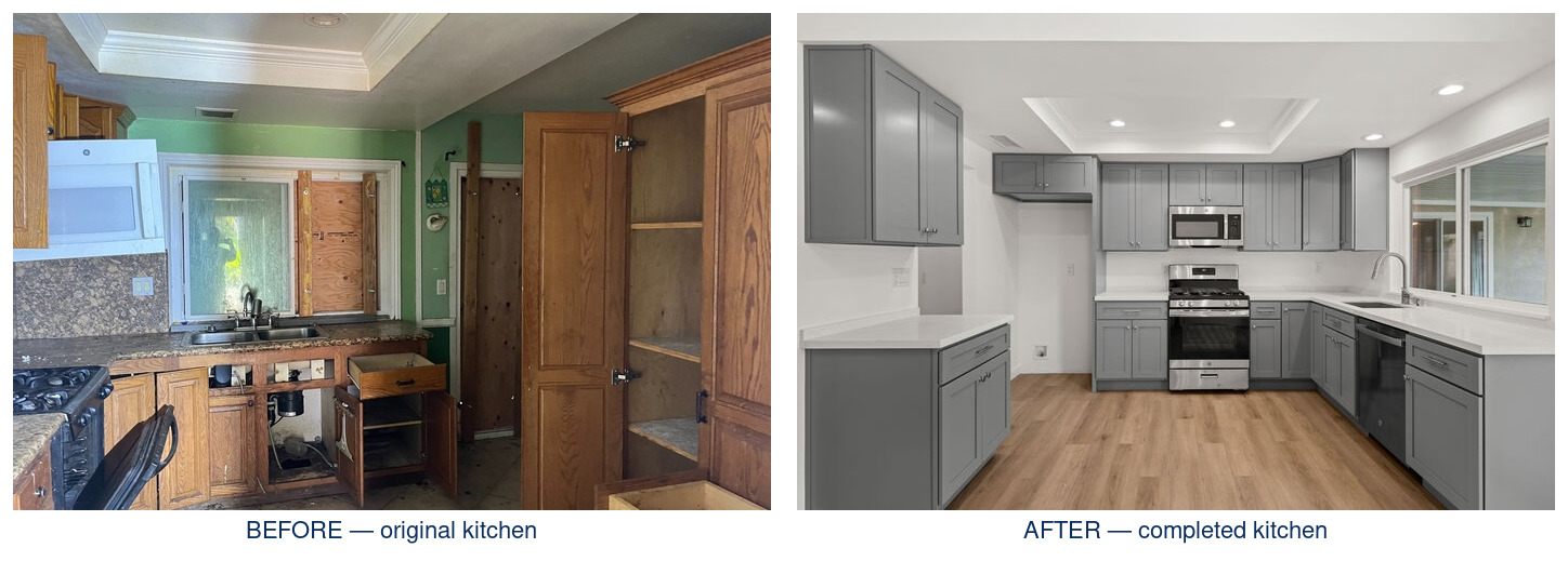 Briar Avenue kitchen before and after rehabilitation