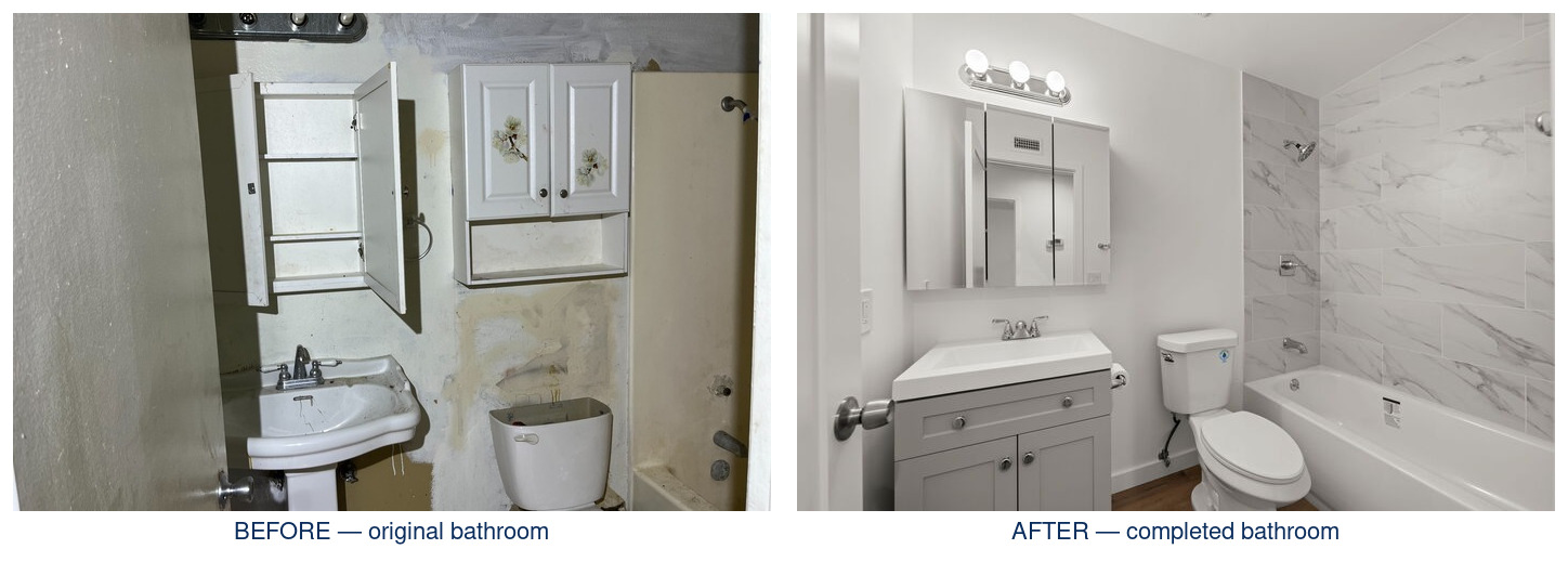 Briar Avenue bathroom before and after rehabilitation