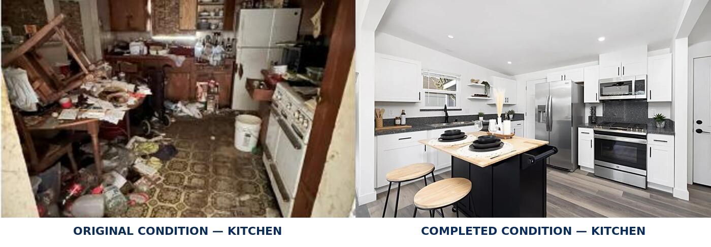 Oneonta Avenue kitchen before and after rehabilitation