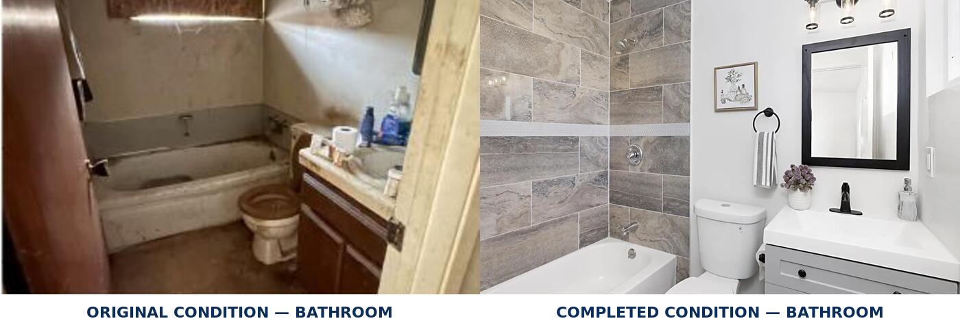 Oneonta Avenue bathroom before and after rehabilitation
