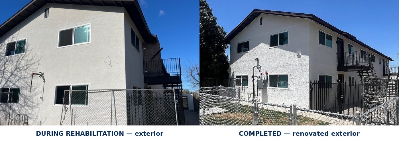 Tyler Avenue exterior during and after rehabilitation