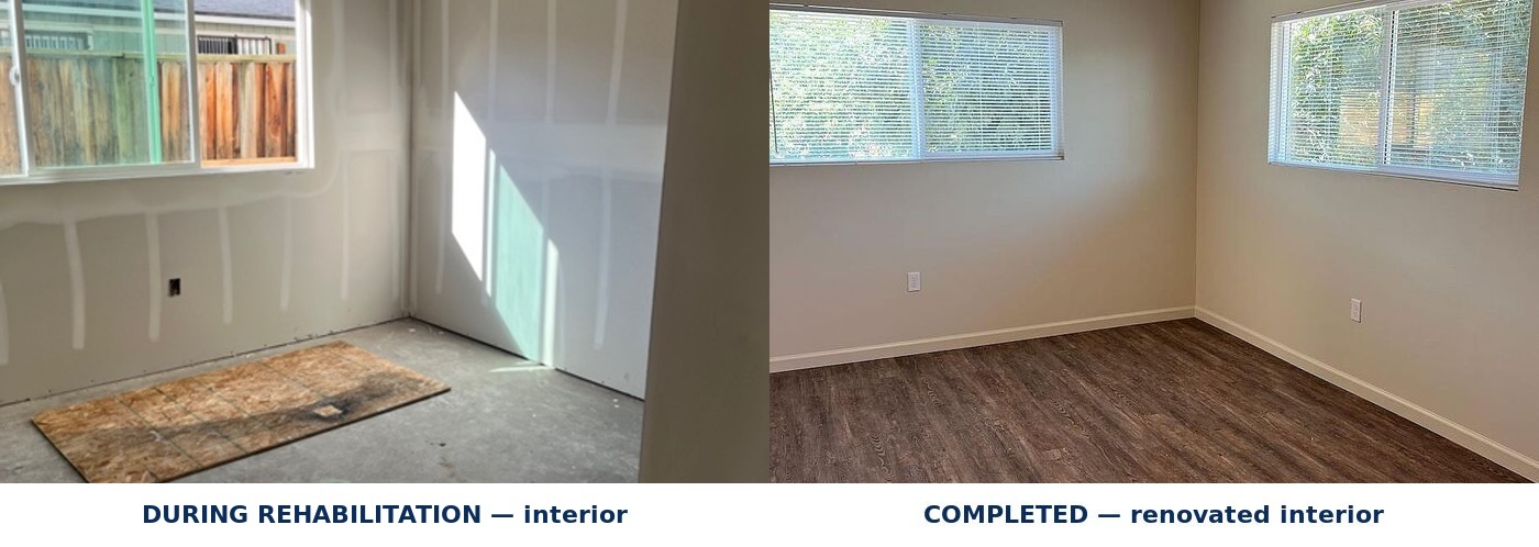 Tyler Avenue interior during and after rehabilitation