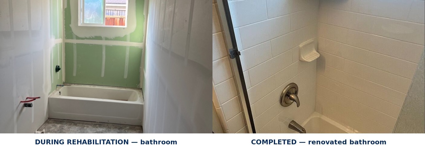 Tyler Avenue bathroom during and after rehabilitation